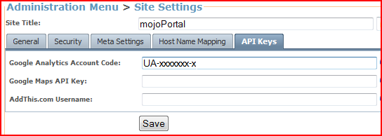 Google Analytics Setting in mojoPortal