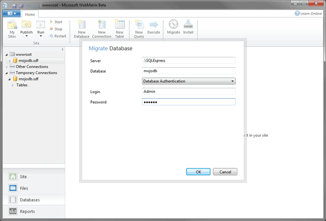 Using Webmatrix To Migrate Mojoportal From Sql Ce To Sql Server