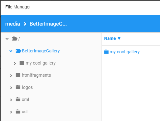 Creating a gallery folder via the File Manager